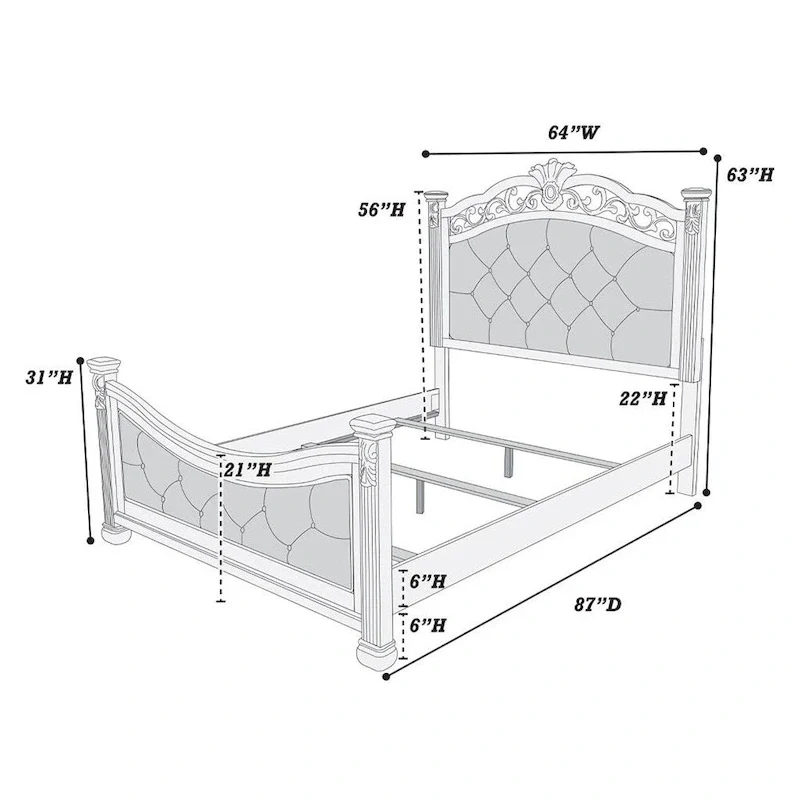 Upholstered HB and FB Bed in Antique Silver