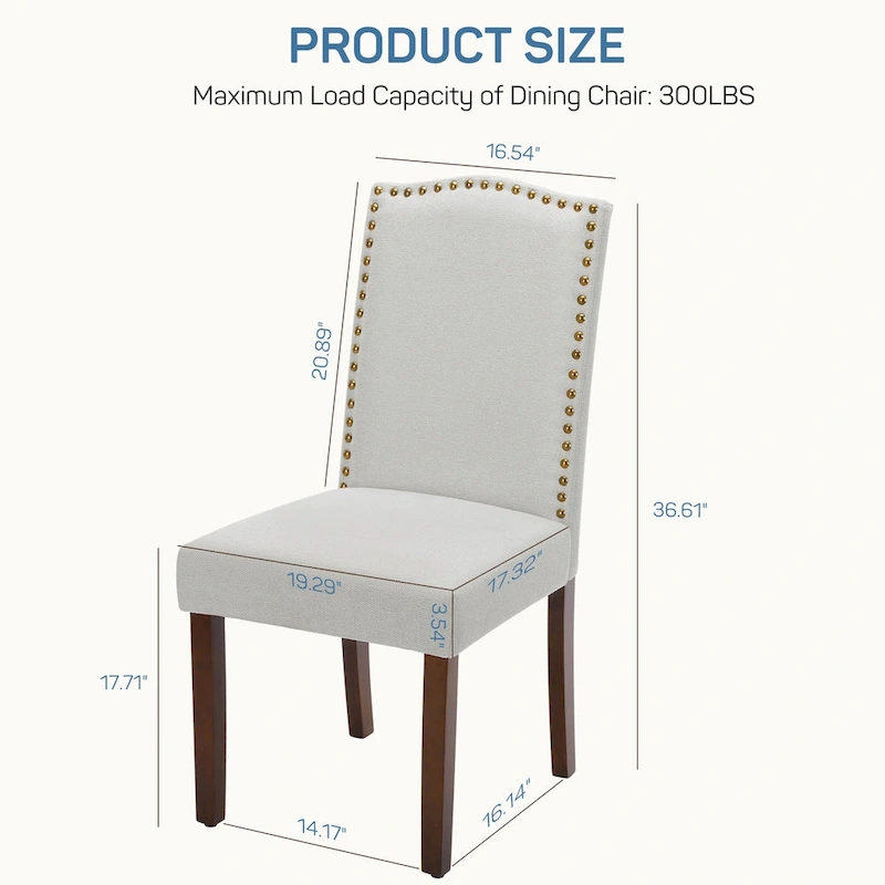 Dining Chairs Set of 2, Upholstered Dining Room Chairs Fabric Kitchen Chairs with Solid Wood Frame and Nailhead Trim