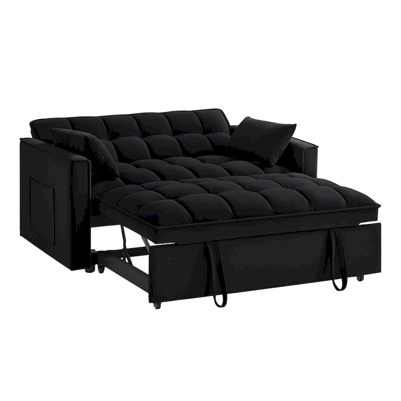 4-in-1 Pull-Out Sleeper Sofa Bed - Loveseat in Velvet -Convertible Couch Bed with Reclining Backrest,2 Side Pockets
