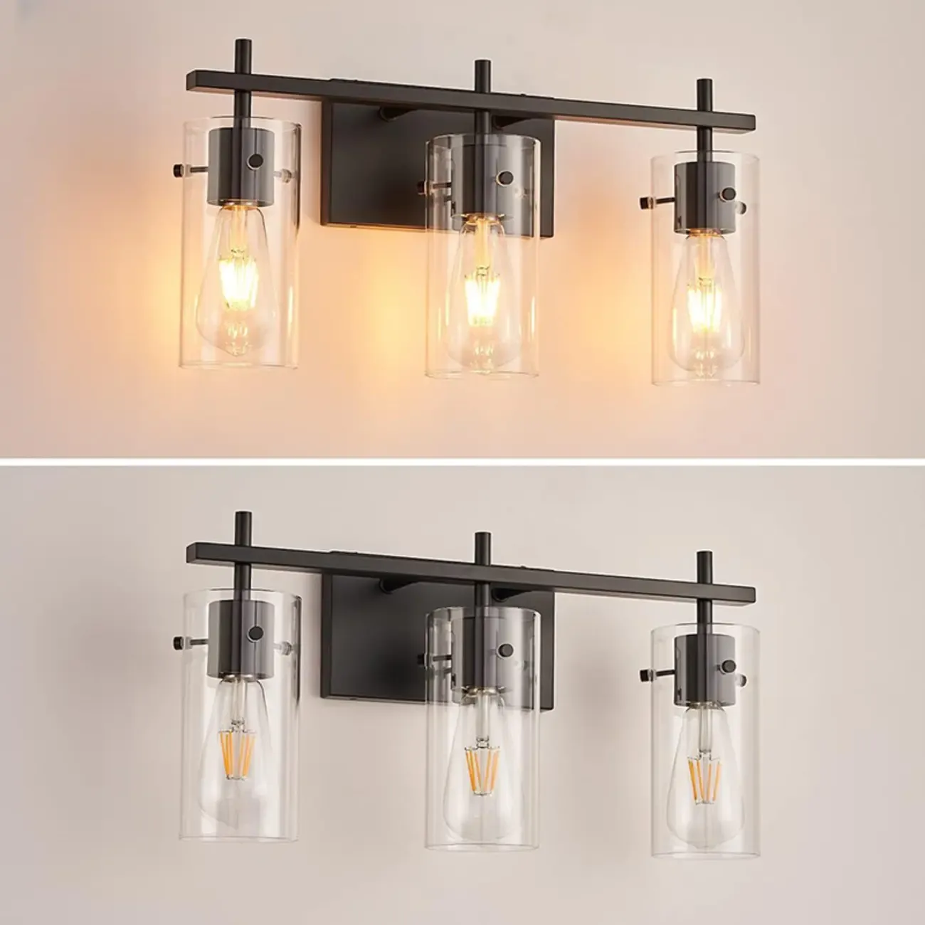 Industrial Cylinder Glass Vanity Light Fixture Hardwired