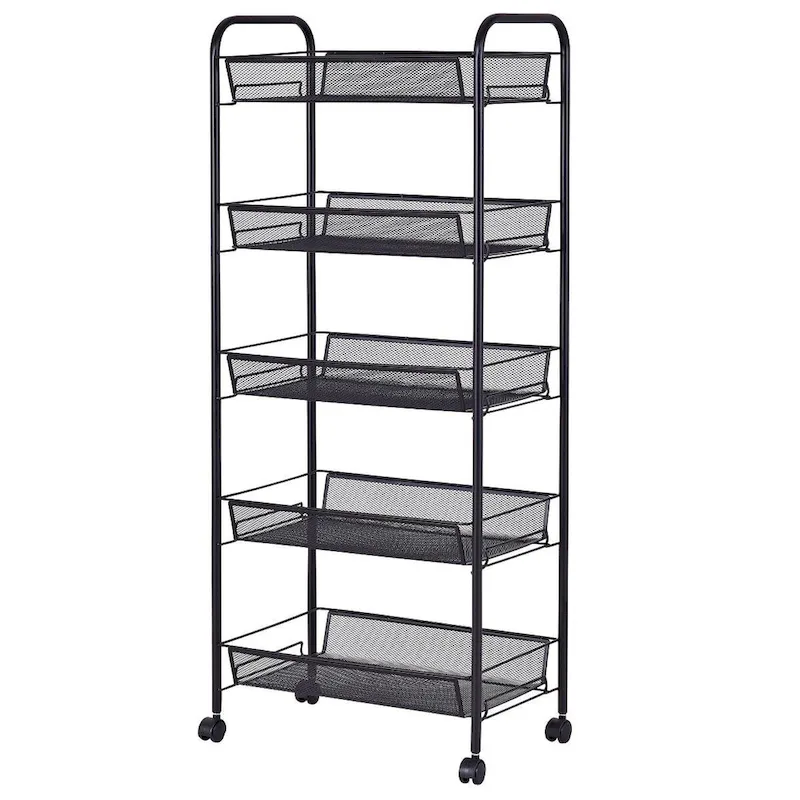 5 Tier Storage Rack Trolley Cart With Four 360 Degree Swivel Wheels - 17.5 x 10.5 x 41 (L x W x H)