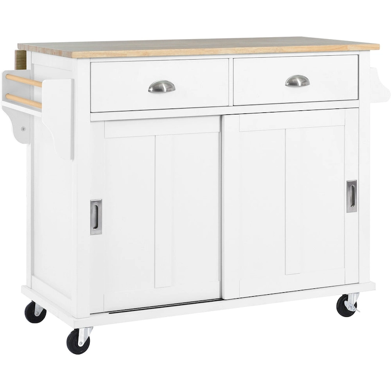 Kitchen Cart With Rubber Wood Drop-Leaf Countertop(no include stool)