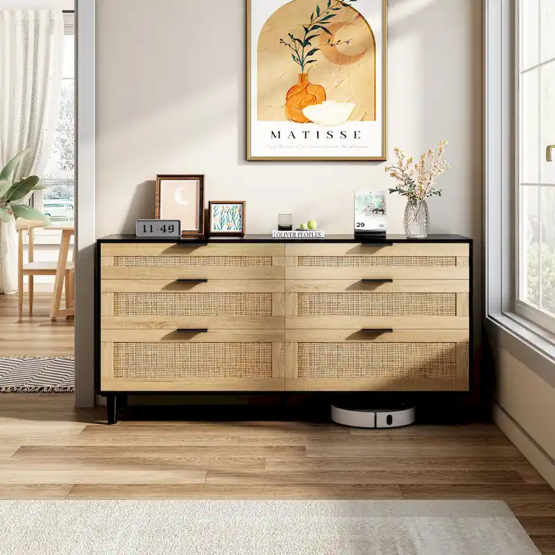 Bedroom Rattan Dresser with Drawers