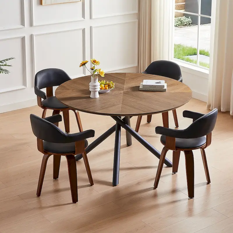 Round Dining Table Black Walnut with X-cross Leg for Kitchen, Dining Room