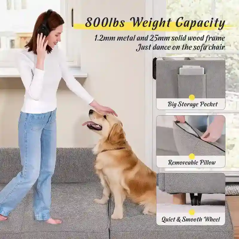 4 in 1 Multi-Function Folding Sofa Folding Bed Single Futon Couch Guest Bed with 2 Throw Pillows