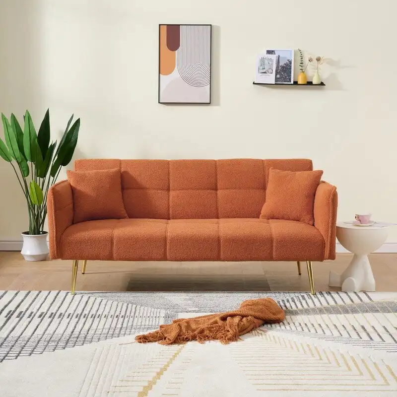 79.92 Teddy Velvet Upholstered Sofa Bed with Adjustable Back and Armrests