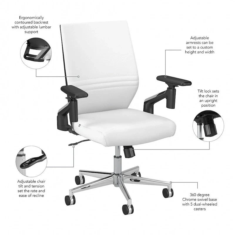 Mid Back Bonded Leather Office Chair with Adjustable Height and Armrests