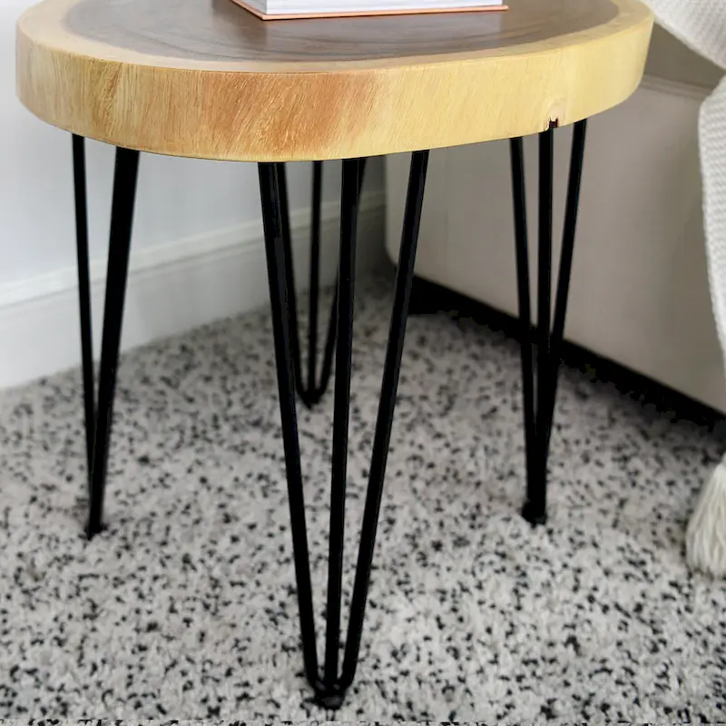 Natural Solid Wood Round End Table Coffee Table