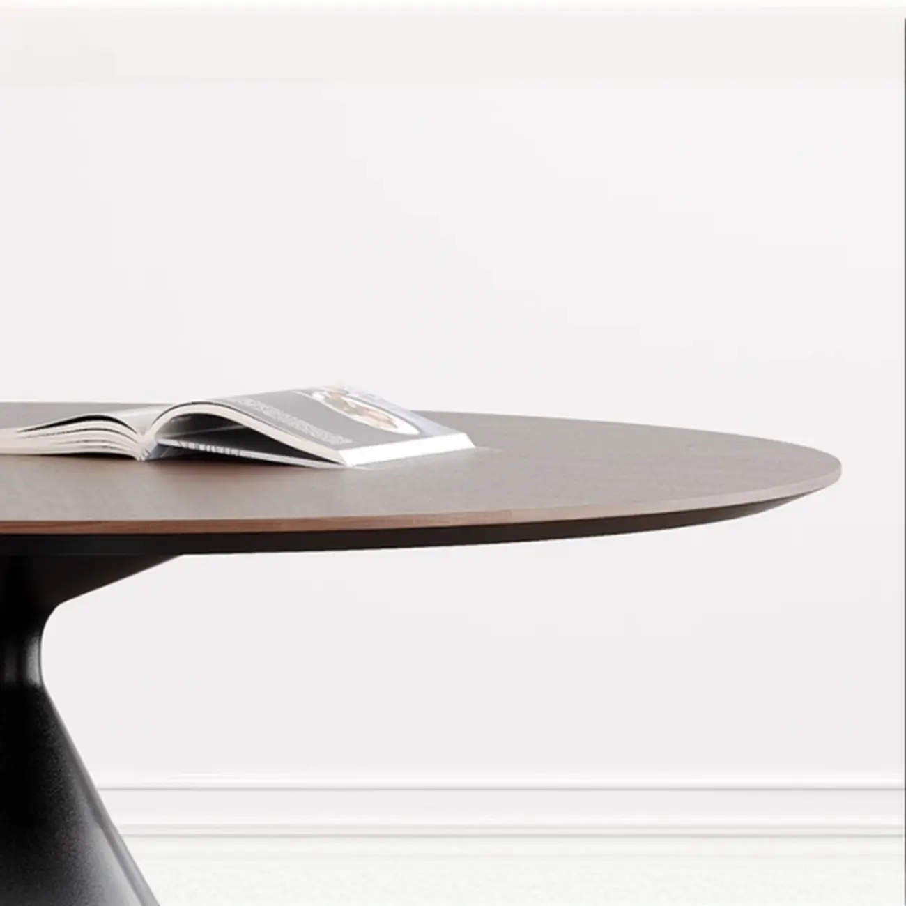 Modern Black Wood Pedestal Round Dining Table
