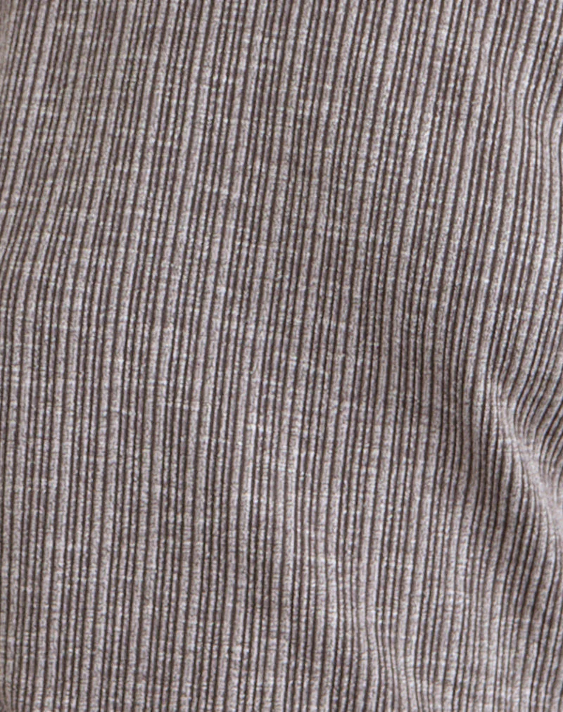 Amelita Mini Dress in Rib Knit Brown Grey