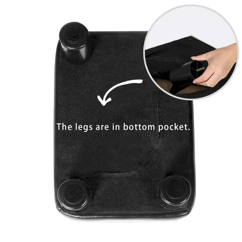 Rectangular PU Leather Footstool, Grey/Dark Grey/Brown, Wood Legs, Seats 1