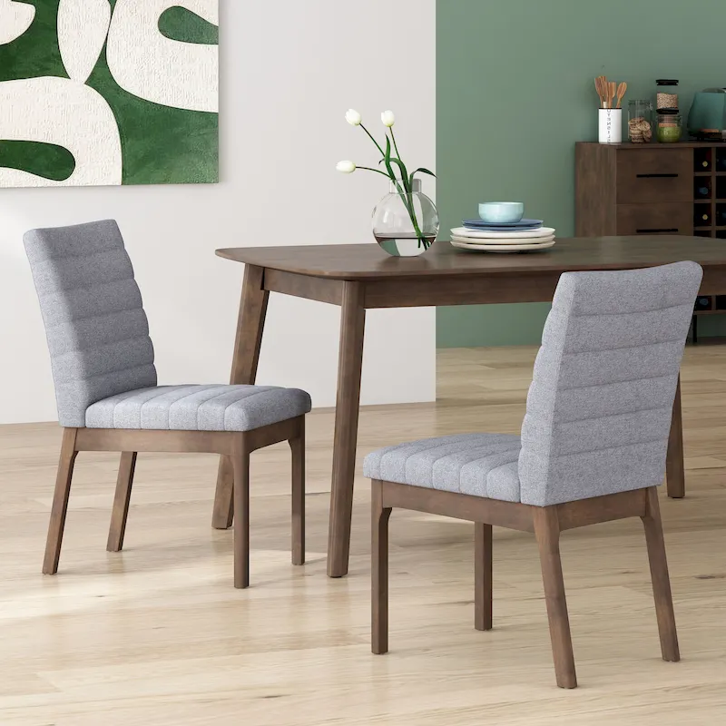 Mid-Century Modern Channel Stitch Dining Chairs - Set of 2