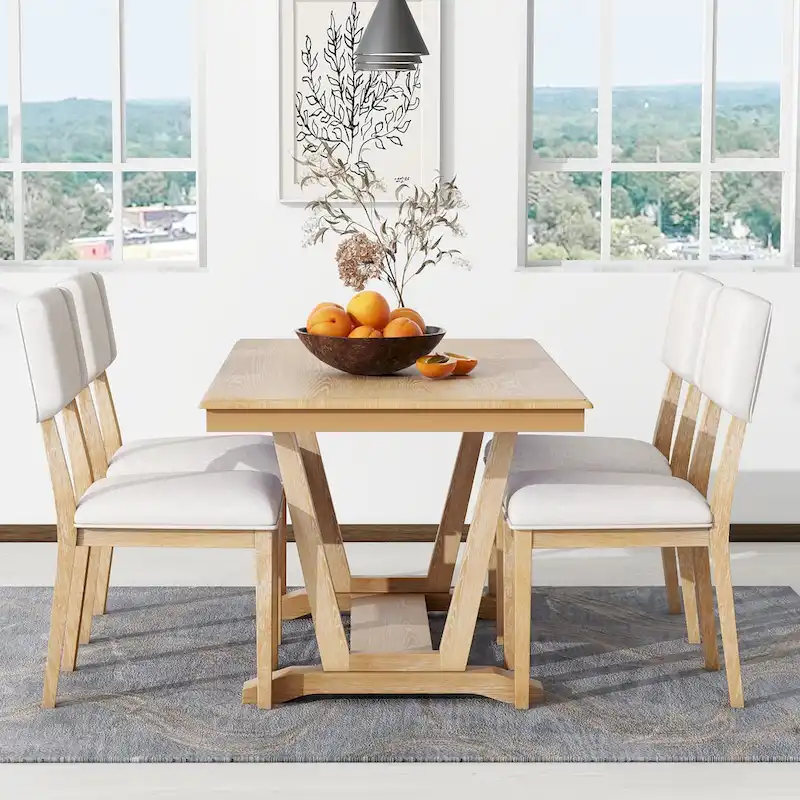 5-Piece Wooden Dining Table Set with 59  Rectangular Table & 4 Chairs