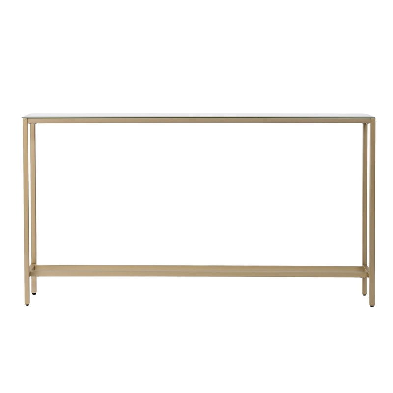 Silver Mirrored Glass Console Table, Gold Metal Legs and Modern Style - 56 L x 8 W x 30 H