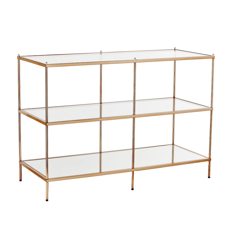 SEI Furniture Grant Modern Metal Console Table with Glass Top and Shelves