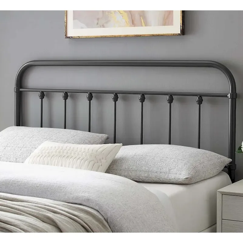 Classic Queen Size Grey Metal Headboard, Vintage Style Bed Headboard for Bedroom