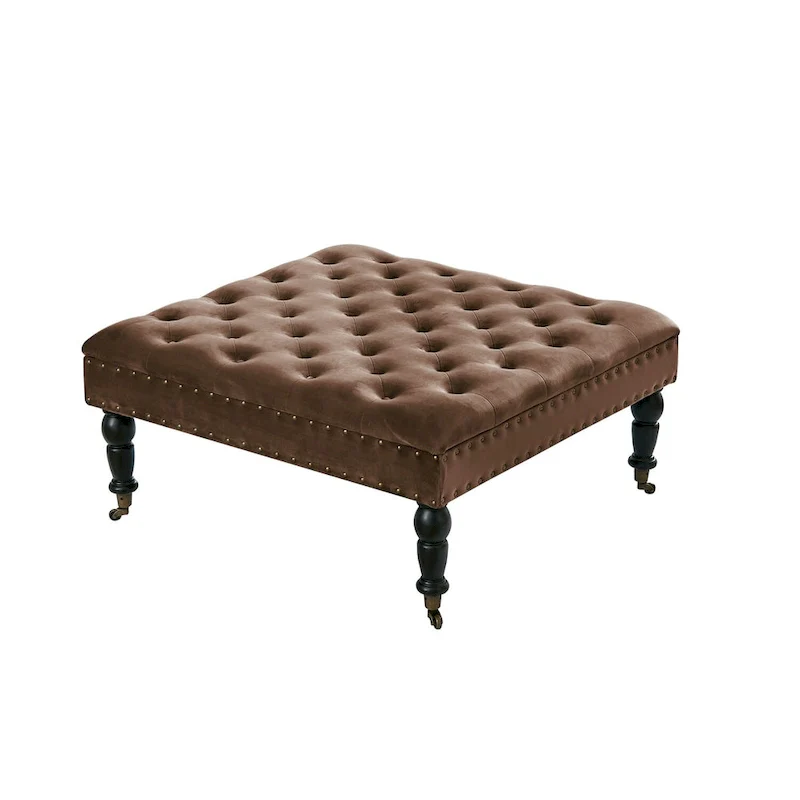 Button-Tufted Round Ottoman – 33 x 33 x 18 Inch
