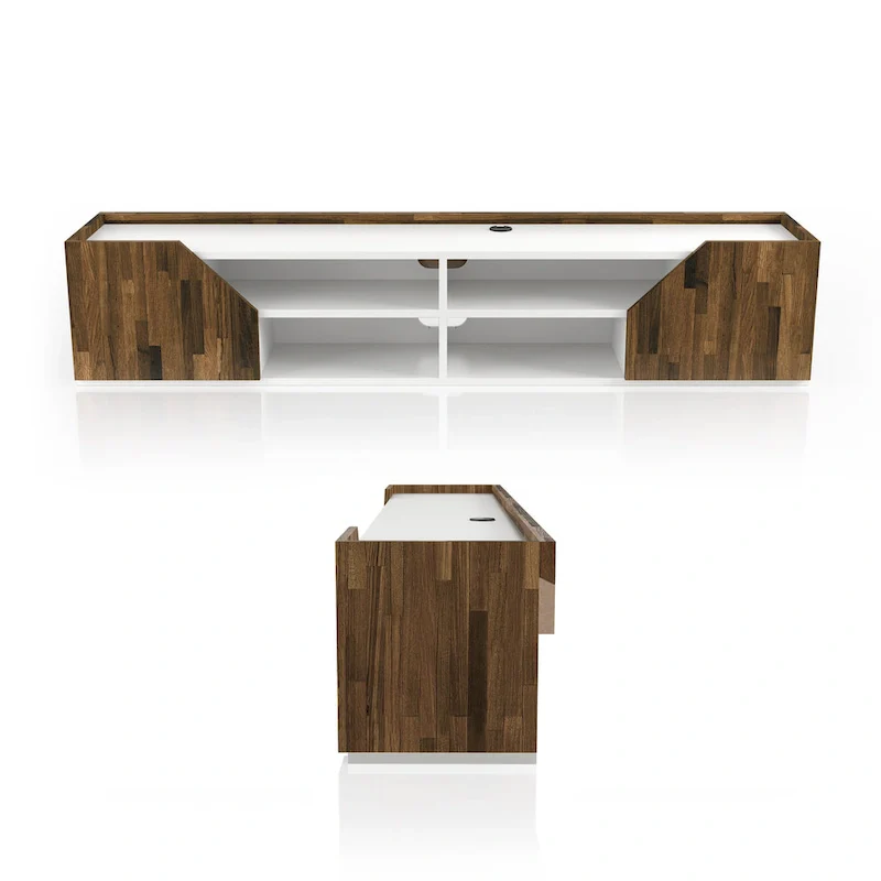 61-Inch Two-Tone White Floating TV Stand with 4 Shelves, Transitional Style Media Console