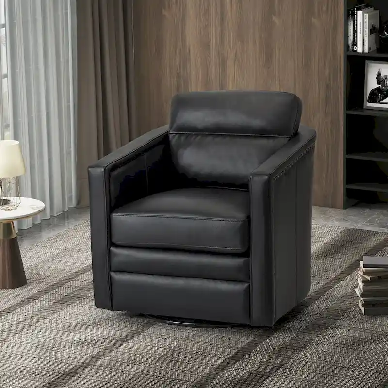 Jorge 28.74 Wide Genuine Leather Swivel Chair with Arms