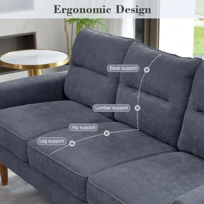 Brown Faux Leather 3-Seater Sofa with Wood Legs