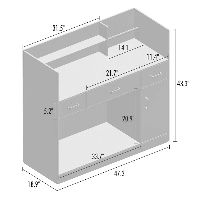 3-Drawer Solid Wood Reception Desk Office Computer Desk
