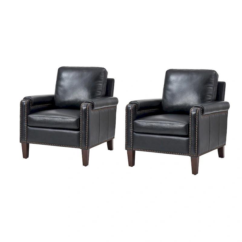 Kunz Transitional Genuine Leather Armchair with Removable Cushion and Nailhead Trims Set of 2 by HULALA HOME
