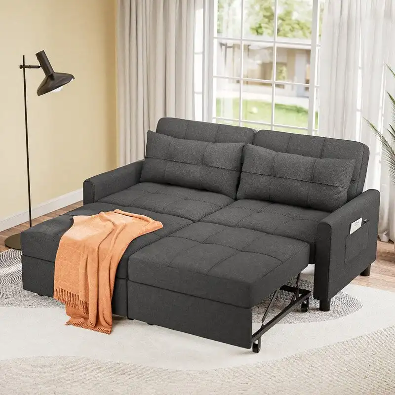 3-in-1 Convertible Sleeper Sofa Loveseat with Pullout Bed and Adjustable Backrest