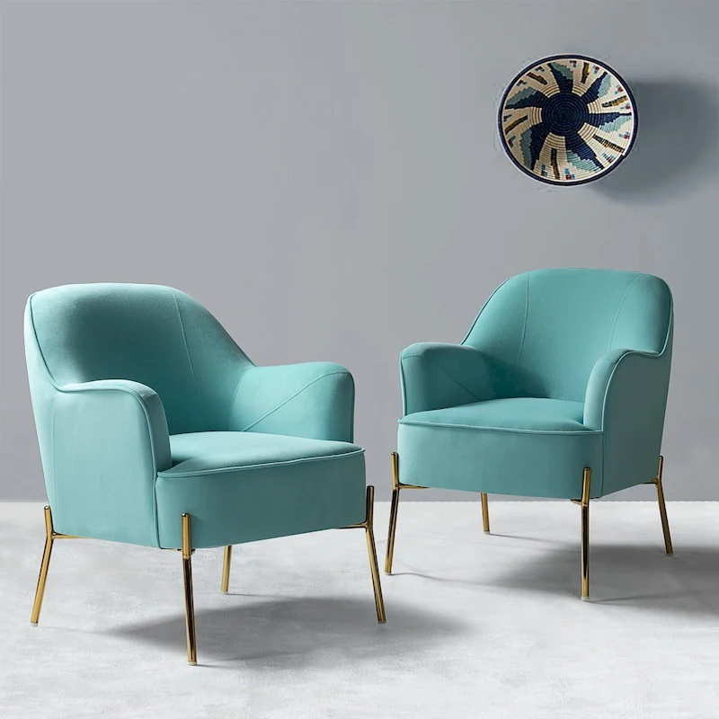 Marina Modern Velvet Accent Chair with Golden Legs Set of 2 by HULALA HOME
