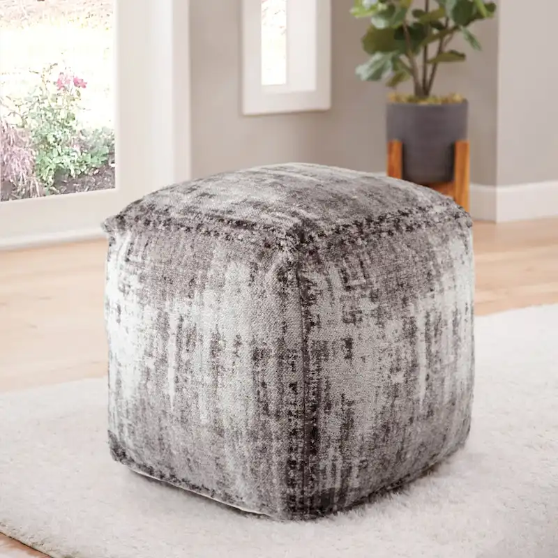 Round Pouf Ottoman, Upholstered Footrest Accent Seat for Living Room or Bedroom