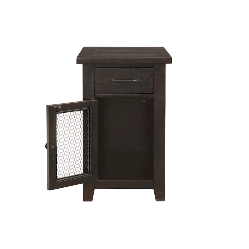 Rustic Solid Wood Chairside End Table with Hidden Charging Station