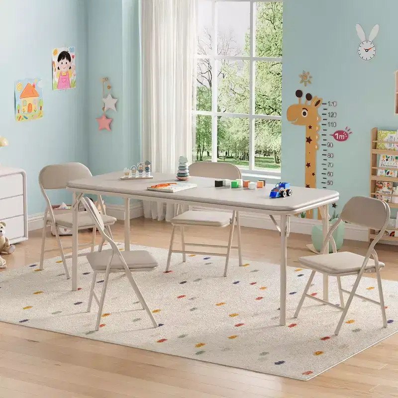 Kids Folding Activity Table – Beige / Black / Grey, Seats up to 6