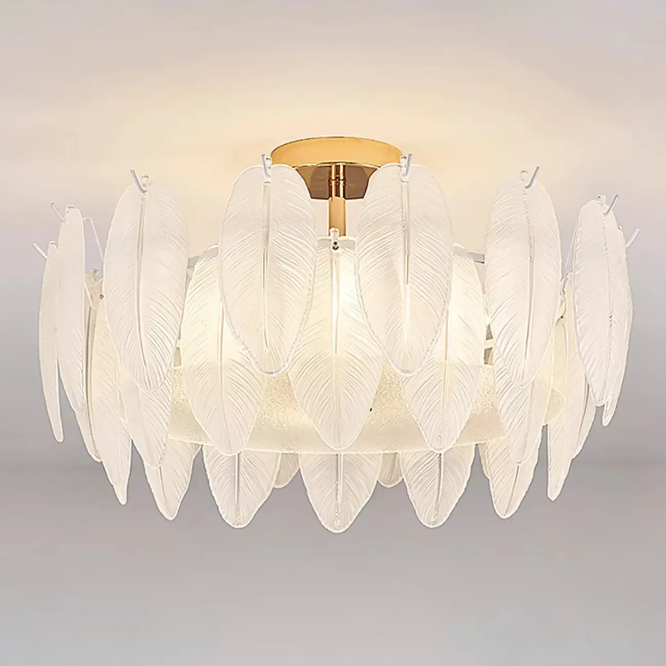 Modern Elegant Feather Glass Semi Flush Ceiling Light