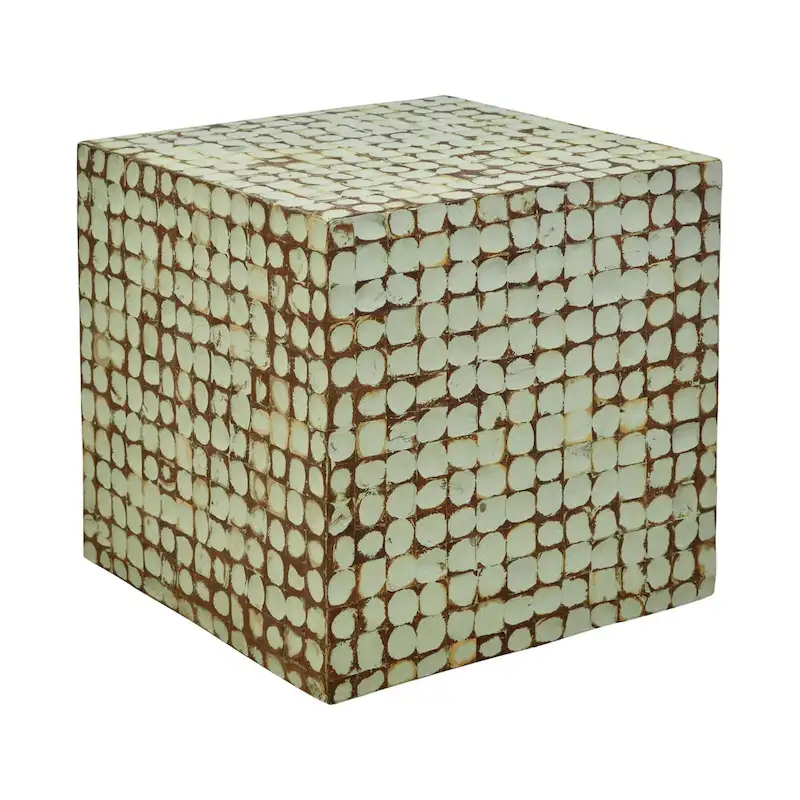 Juliette Distressed Natural Coconut Cube Accent Table by East at Main