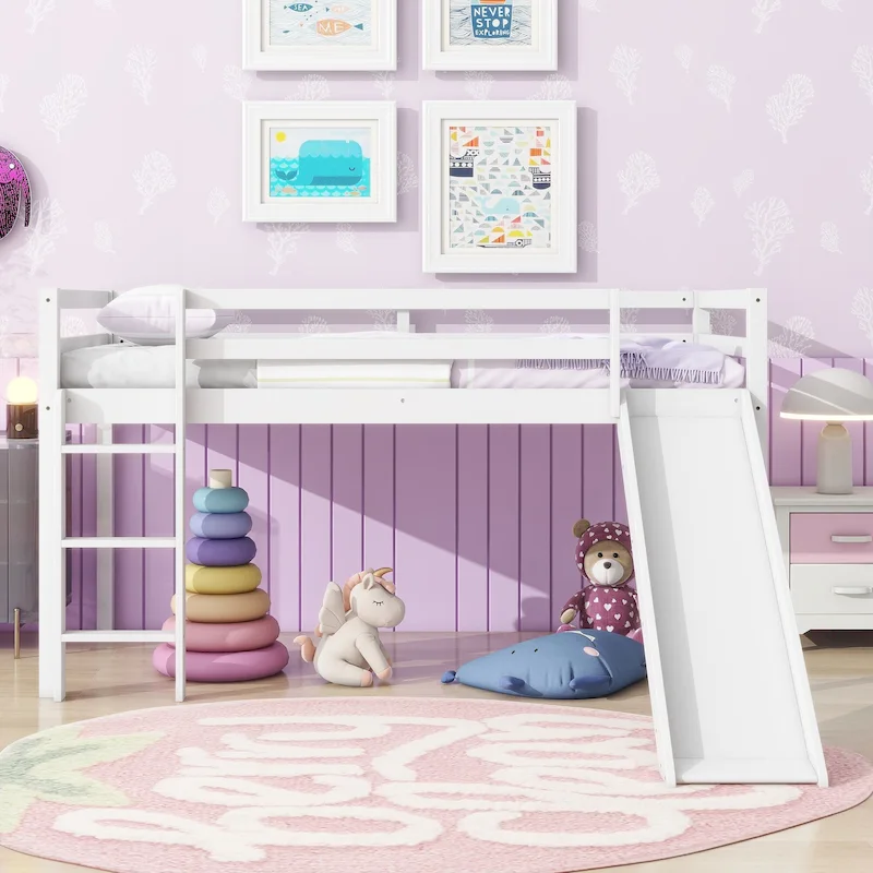 Twin Loft Bed with Slide and Low-Profile Design