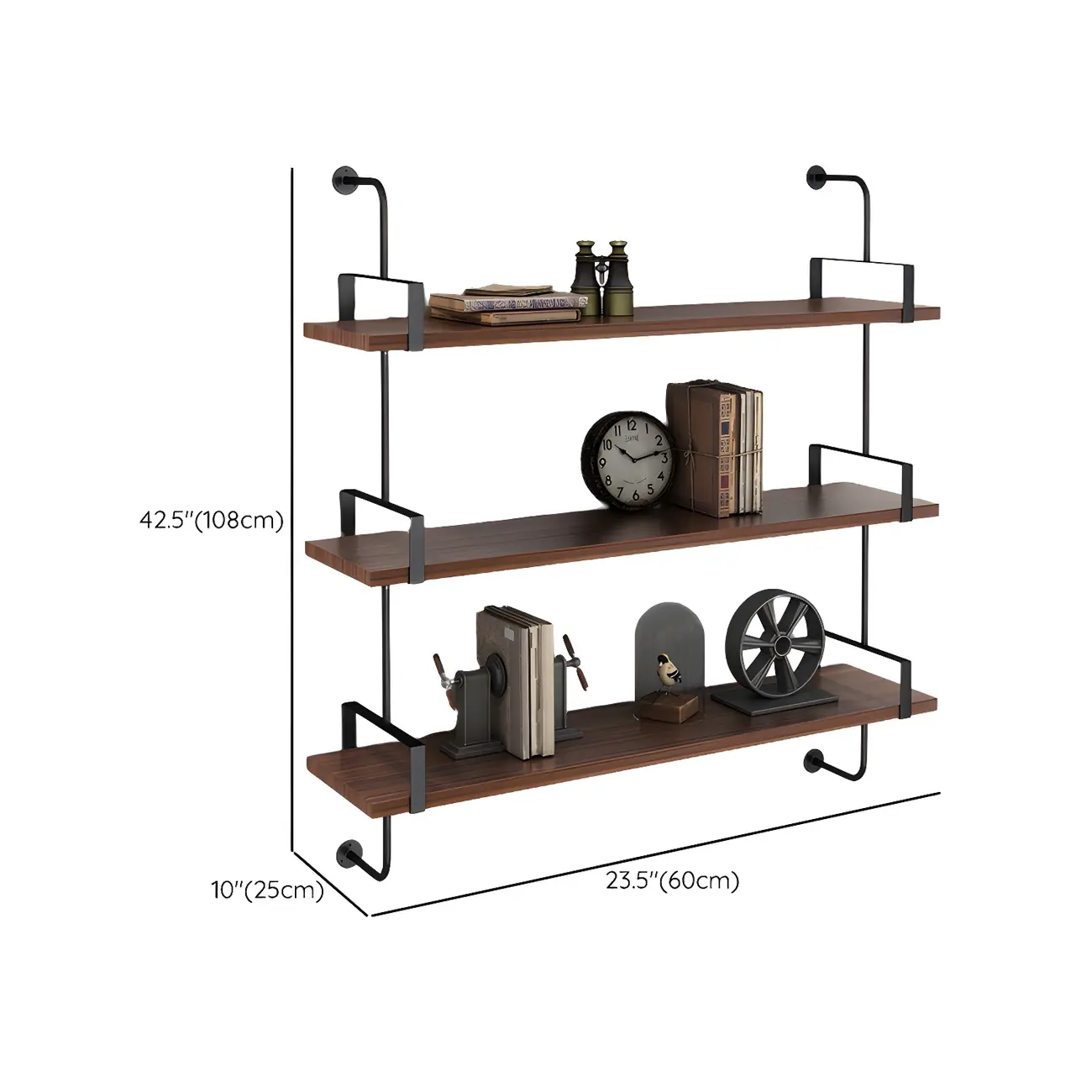 Industrial Wide 3-Tier Wooden Floating Bookcase
