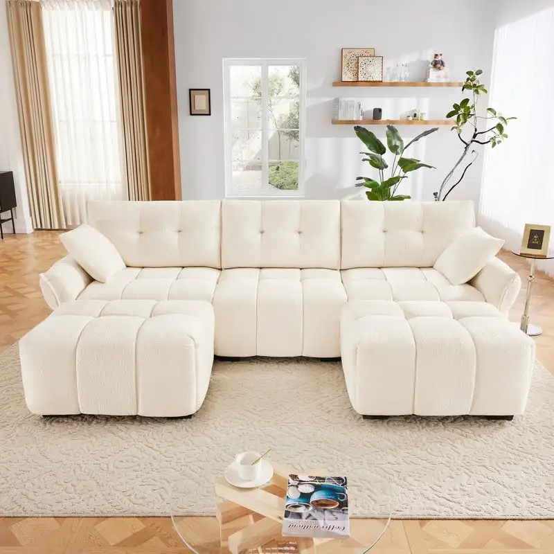 110.2 Chenille 3 Seater Upholstered Sofa, 2 Ottoman