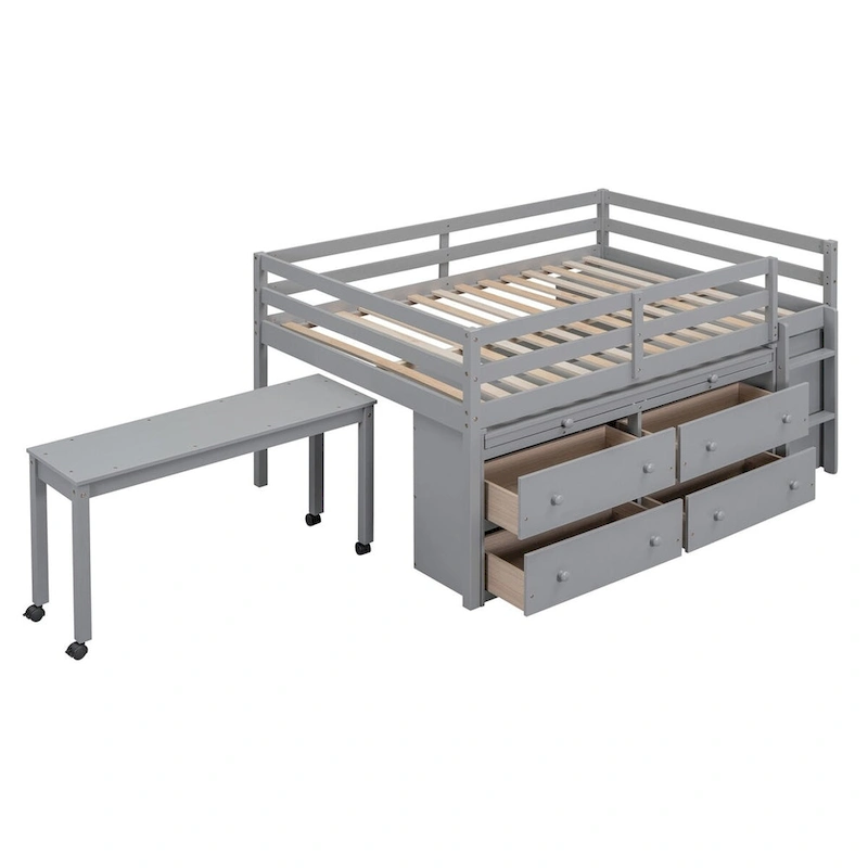 Merax Loft Bed with Retractable Writing Desk and 4 Drawers
