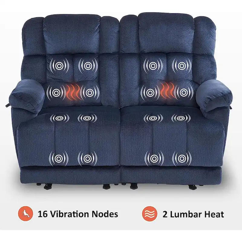 Power Reclining Loveseat, Red/Grey/Beige/Blue/Brown, Heat & Massage, Seats 2