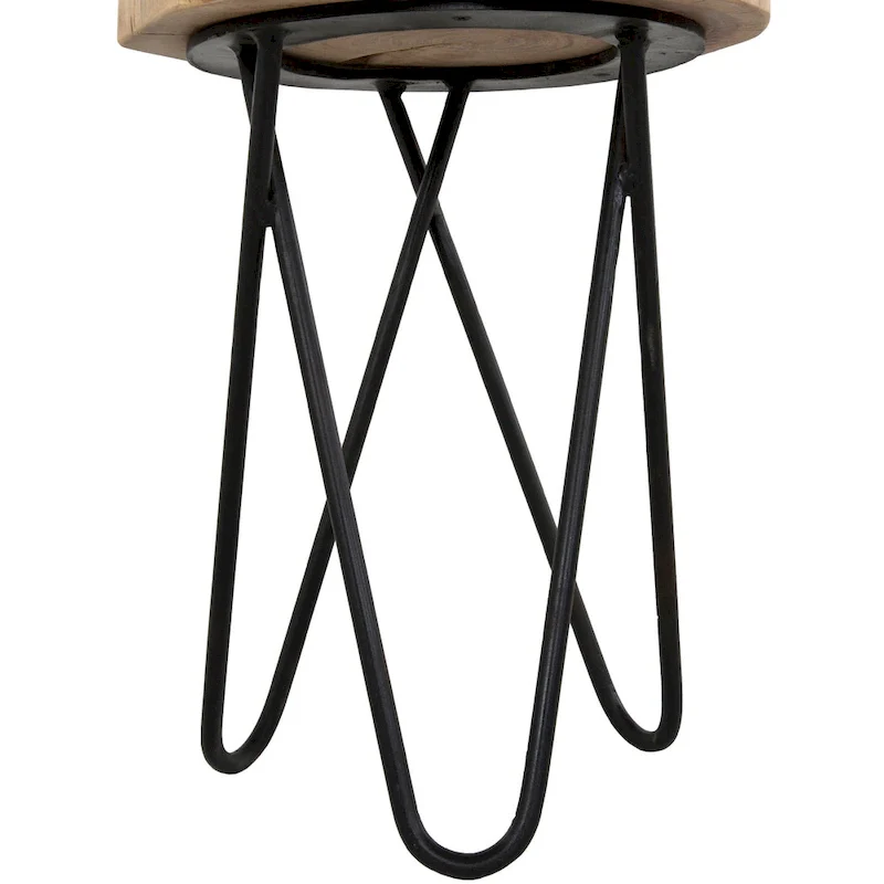 Colton 12 in. Round Acacia Wood Accent End Table with Black Metal Legs
