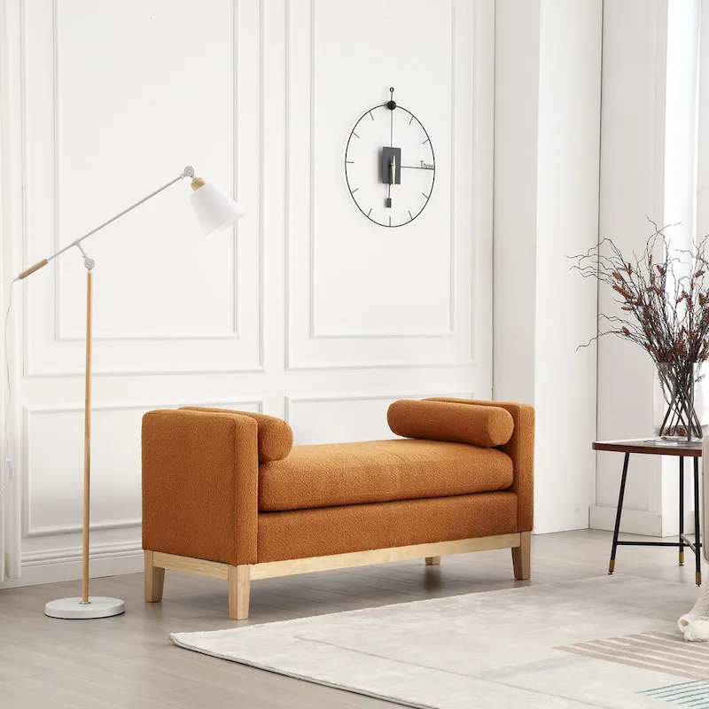 Upholstered Bench with Wood Legs