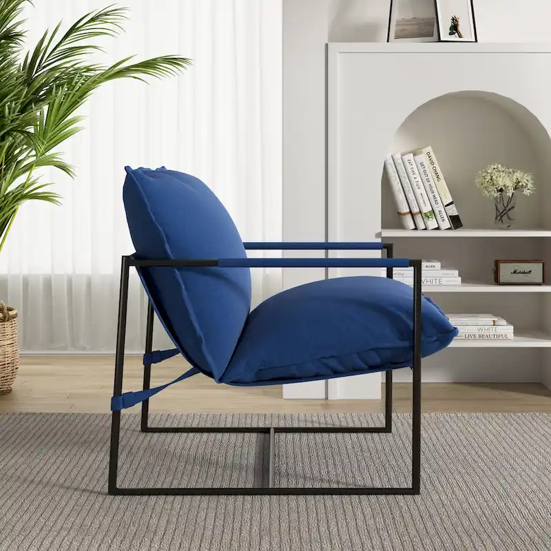 Metal Framed Accent Chair Sling Armchair with Bag Cushion