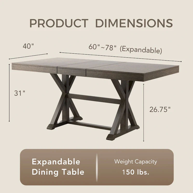 Expandable Dining Table, Rustic Farmhouse, Trestle Base, 18