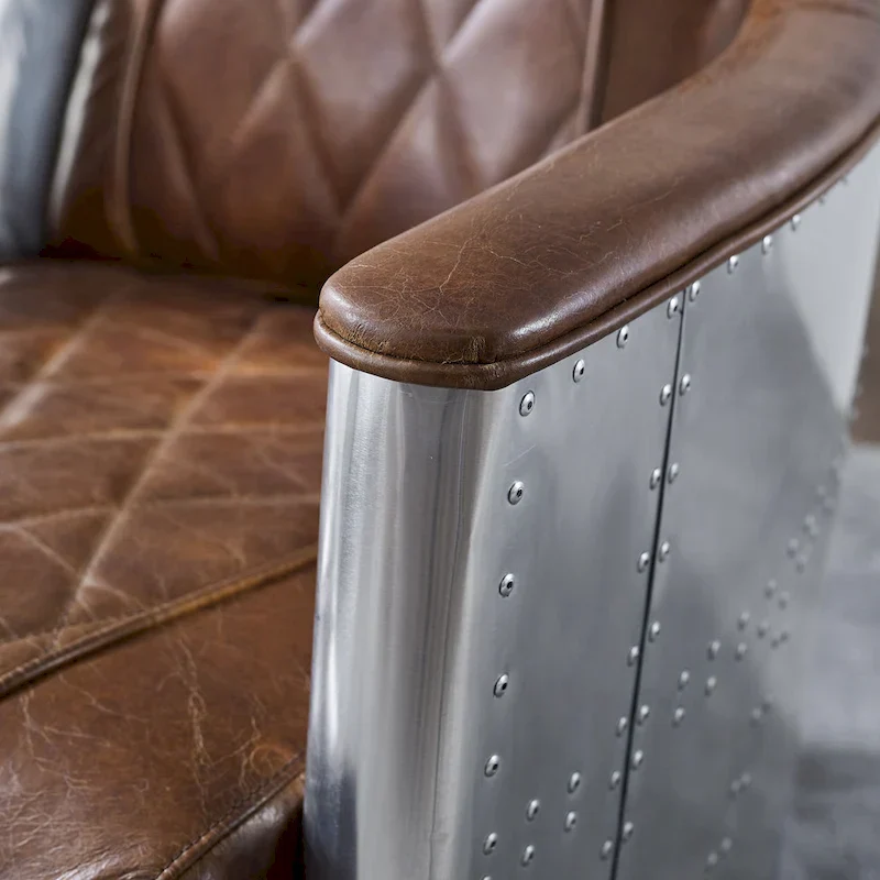 Art Leon IndustrIal Retro Top Grain Leather & Aluminum Accent Chair