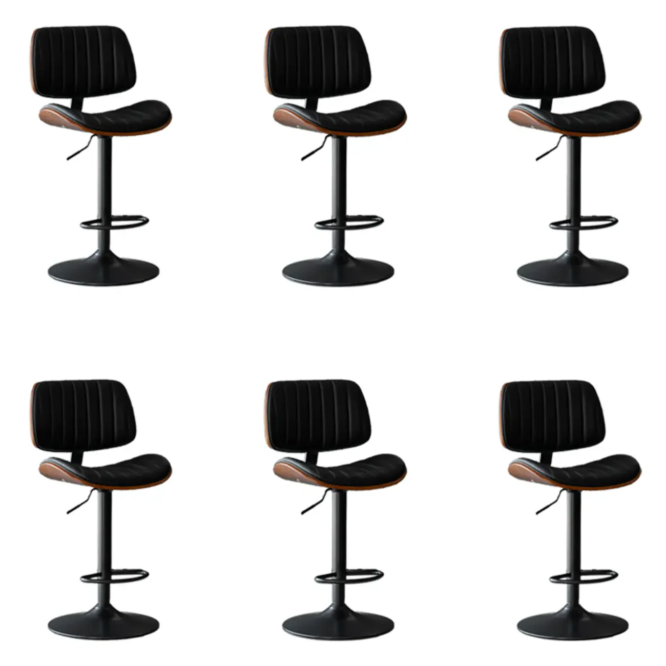 Adjustable Height Bucket Swivel Leather Bar Stool with Back