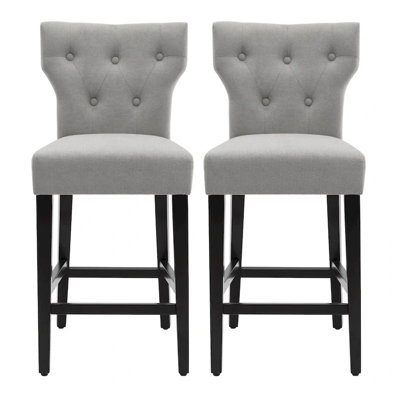 25 Inches Fabric Counter Height Bar Stools Button Tufted Upholstered Island Chairs Set of 2