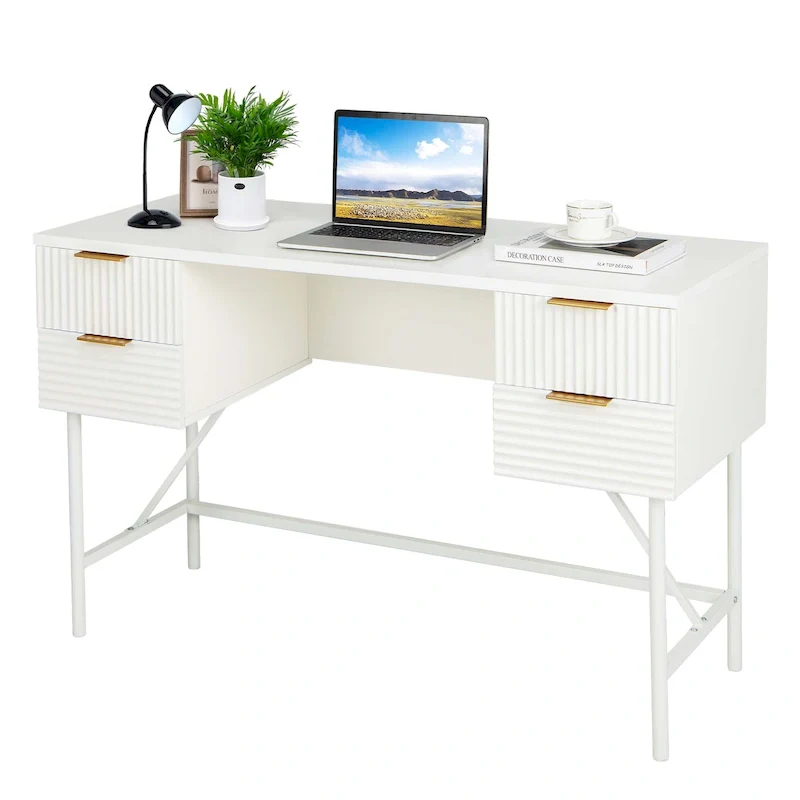 48 Computer Desk with 4 Drawers Storage Metal Frame Modern