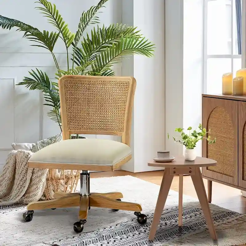 Calcutta Modern Rattan Back Task Chair with Solid Wood Legs by HULALA HOME