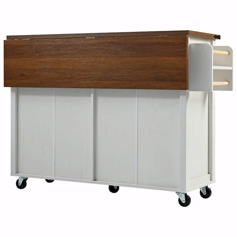 53.5 Farmhouse Kitchen Island - Power Outlet, Drop Leaf, Spice Rack, Drawer, Rolling Cart on Wheels