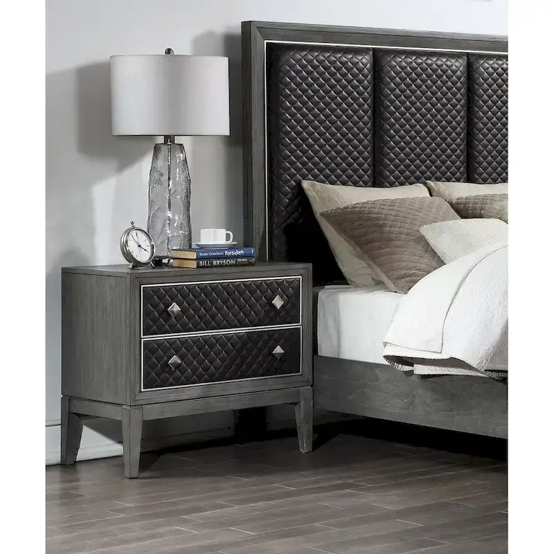 Gray Modern 6pc Bedroom Set Bed Nightstands Dresser Mirror Chest