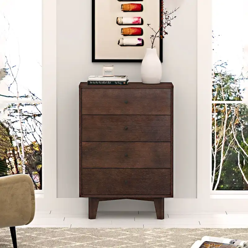 Brown Solid Wood Dresser with Retro Handle